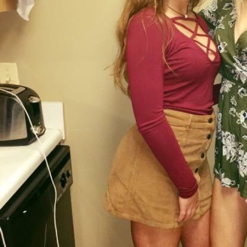 Maroon Lace Up Top